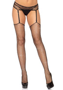 Rhinestone Fishnet Stockings and Garter Belt