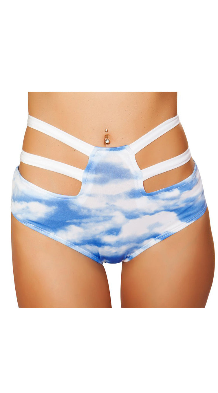 High-Waisted Strapped Shorts Clouds