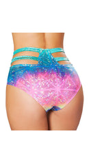 High-Waisted Strapped Shorts Hologram