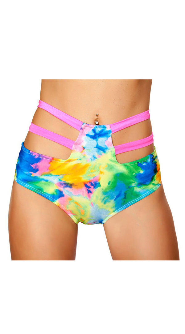 High-Waisted Strapped Shorts Tie Dye
