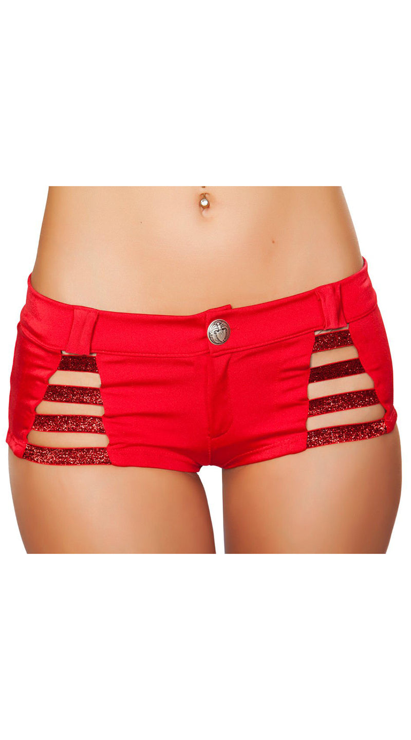 Shorts with Shiny Straps and Button Front Detail