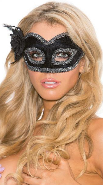 Black Velvet Mask with Silver Brocade - ElegantStripper