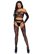 Three Piece Halter Choker Crop Top, Suspender Hose, and G-String