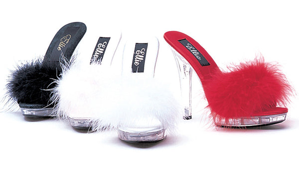 Feather Slipper Shoe with Clear 5-inch Heel 4-colors – RedNeckWear
