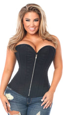 Cotton Steel Boned Corset with Zipper in Black