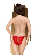 Too Hot To Be Real Crotchless Lace Side-Tie Panties In Red