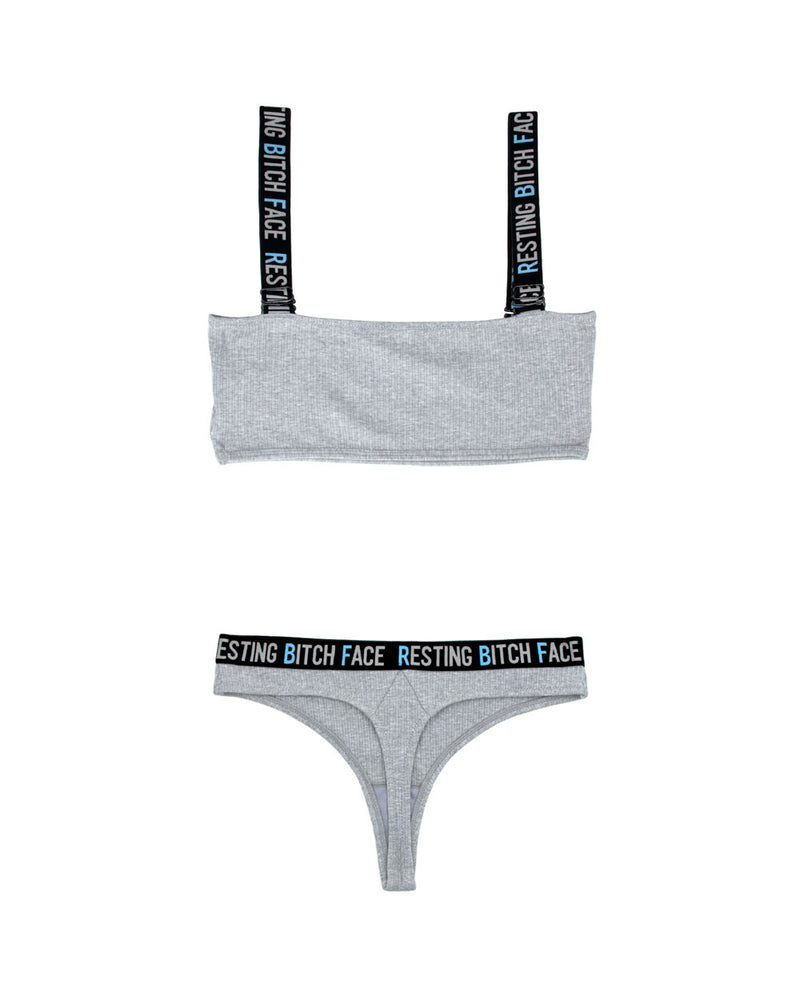 Resting Bitch Face Crop Top and Thong Panty Set