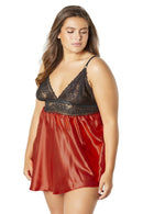 Lace Cup Satin Empire Body Babydoll With Contrast Color Piping + G-String