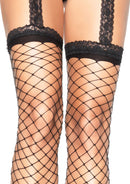 Spandex Fence Net Lace Top Stockings With Attached Lace Garterbelt