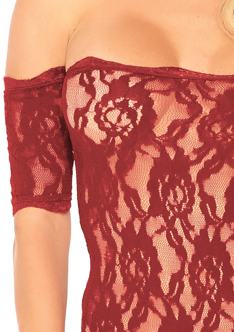 Scalloped Rose Lace Strapless Teddy With Cuff Sleeves