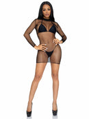 Ultra Net Long Sleeve High Neck Mini Dress