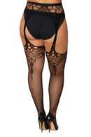 Fishnet and Decorative Lace Garter Pantyhose Curvy Size