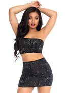 Two Piece Rhinestone Bandeau and Mini Skirt