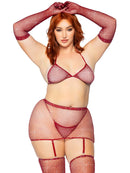 Five Piece Rhinestone Bikini Top G-String Garter Skirt, Gloves and Stockings Curvy Size