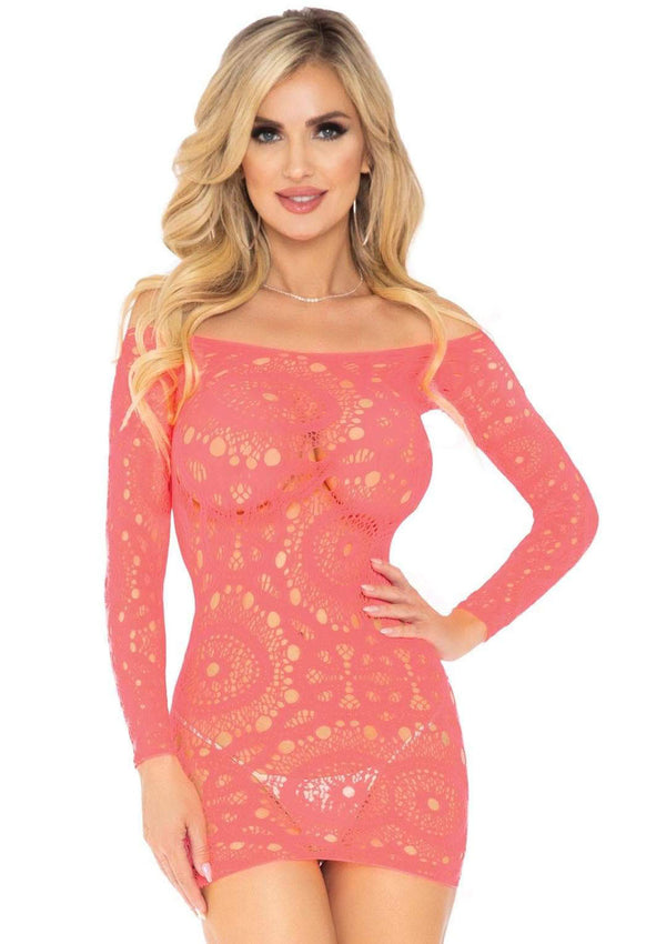 Crochet Lace Long Sleeve Mini Dress