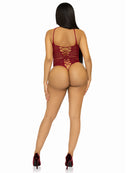 Net and Lace Keyhole Halter Bodysuit