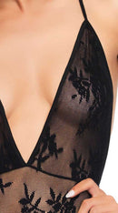 Deep V Floral Lace Teddy With Crossover Back Straps
