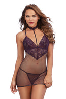 Chemise with Stretch Fishnet and G-String Set