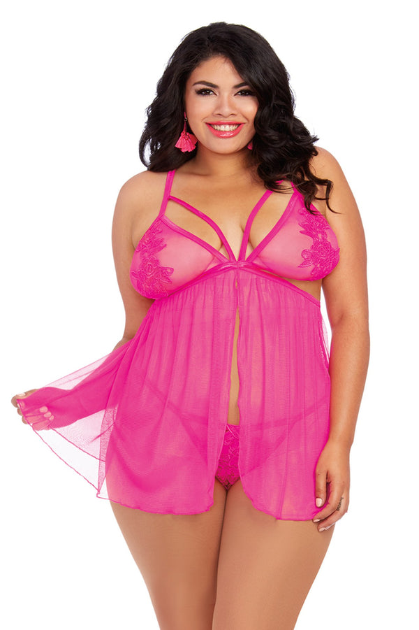 Babydoll and G-String Queen Size in Hot Pink