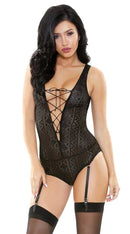 Romp Bianca Geo Lace Gartered Teddy