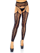 Lace Footless Stockings With Attached Fishnet Garter Belt