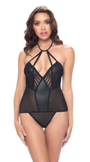 Halter Bustier With Jacquard Panels & G String