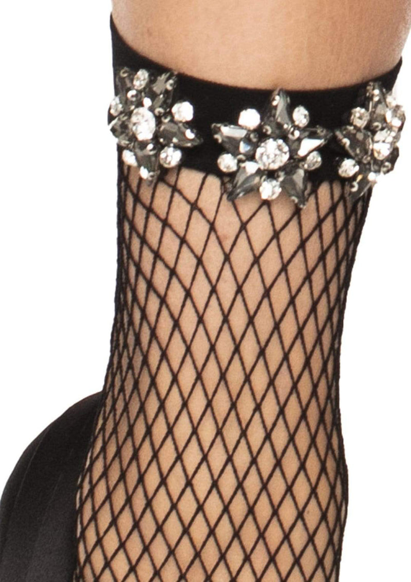 Rhinestone Jeweled Fishnet Anklet Socks