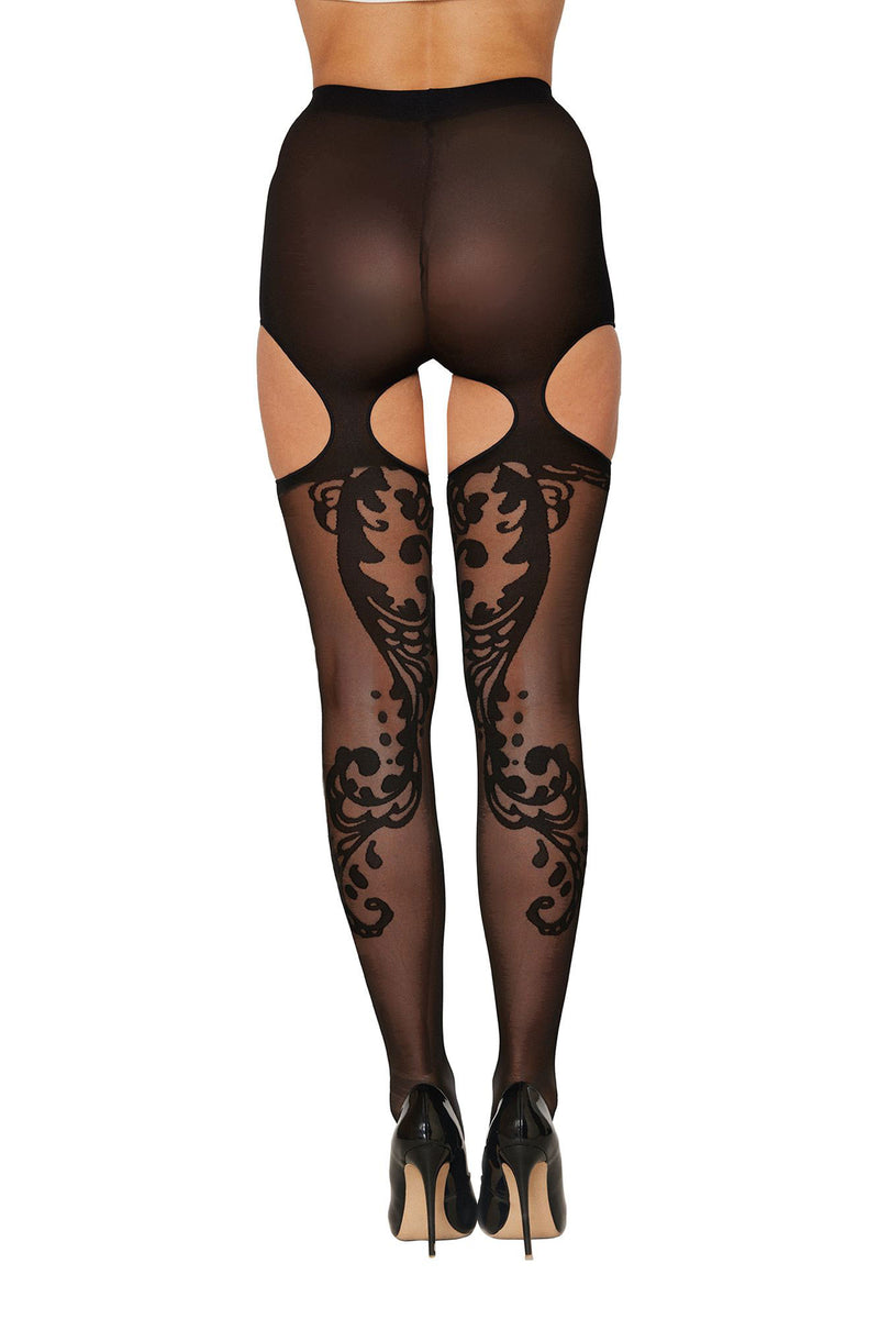 Opaque Top and Sheer Bottom Pantyhose with Cut-Out