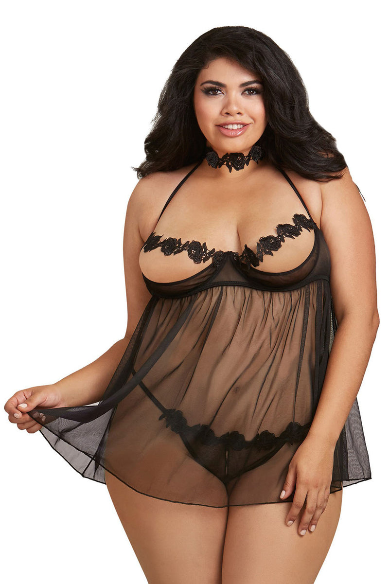 Babydoll Choker and G-String Queen Size