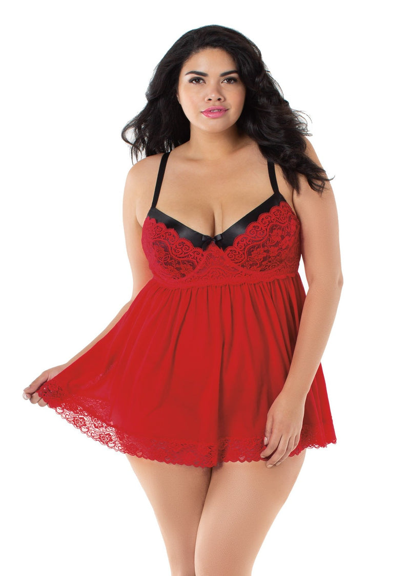 Babydoll and G-String Set Queen Size in Red