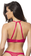 High Neck Bra With Diagonal Eyelash Lace Panels