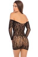 Demure Long Sleeve Mini Dress Black