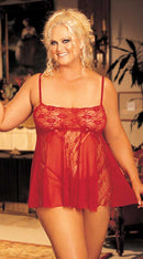 Stretch Lace Sheer Net & Lace Panels Babydoll