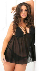 Two Piece Micro Manage Lace and Mesh Chemise Set