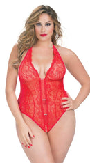 Crotchless Lace Teddy With Rhinestone Detail