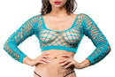 Front Mesh and Side Design Crotchless Leggings & Top in Turquoise