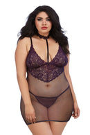 Chemise with Stretch Fishnet and G-String Set Queen Size