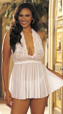 Stretch Mesh and Lace Babydoll with Bow