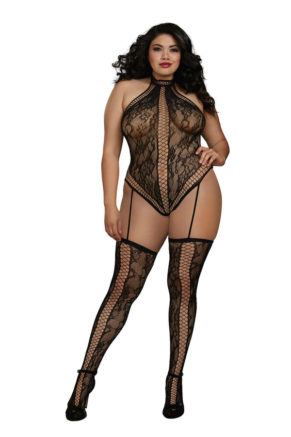 Teddy Bodystocking with Criss-Cross Details Queen Size