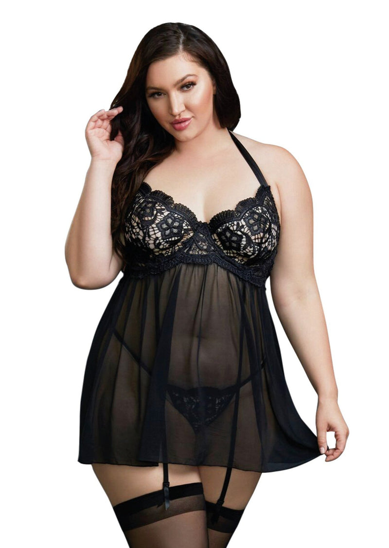 Babydoll and Thong Queen Size in Black