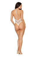 Fishnet Halter Teddy with Stretch Lace Edge Trims