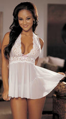 Stretch Mesh and Lace Babydoll with Bow