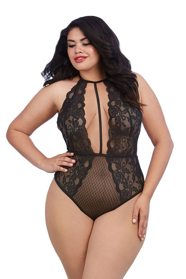 Teddy with Stretch Lace and Patterned Mesh Queen Size