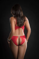 Single Piece Queen Of Hearts Laced Teddy with Open Rear View Half Open Cups
