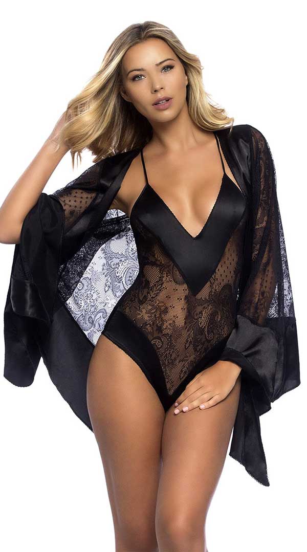 All Over Lace Handkerchief Robe With Wide Satin Edges - ElegantStripper