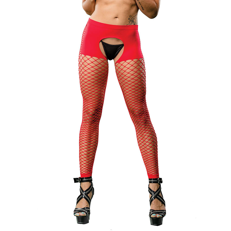 Crotchless Short Style With Mesh Bottom Leggings & Top in Red