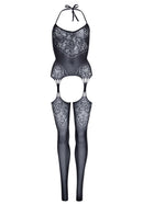 Seamless Lace Jacquard Net Suspender Bodystocking