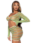 Two Piece Zig Zag Net Crop Top and Mini Dress