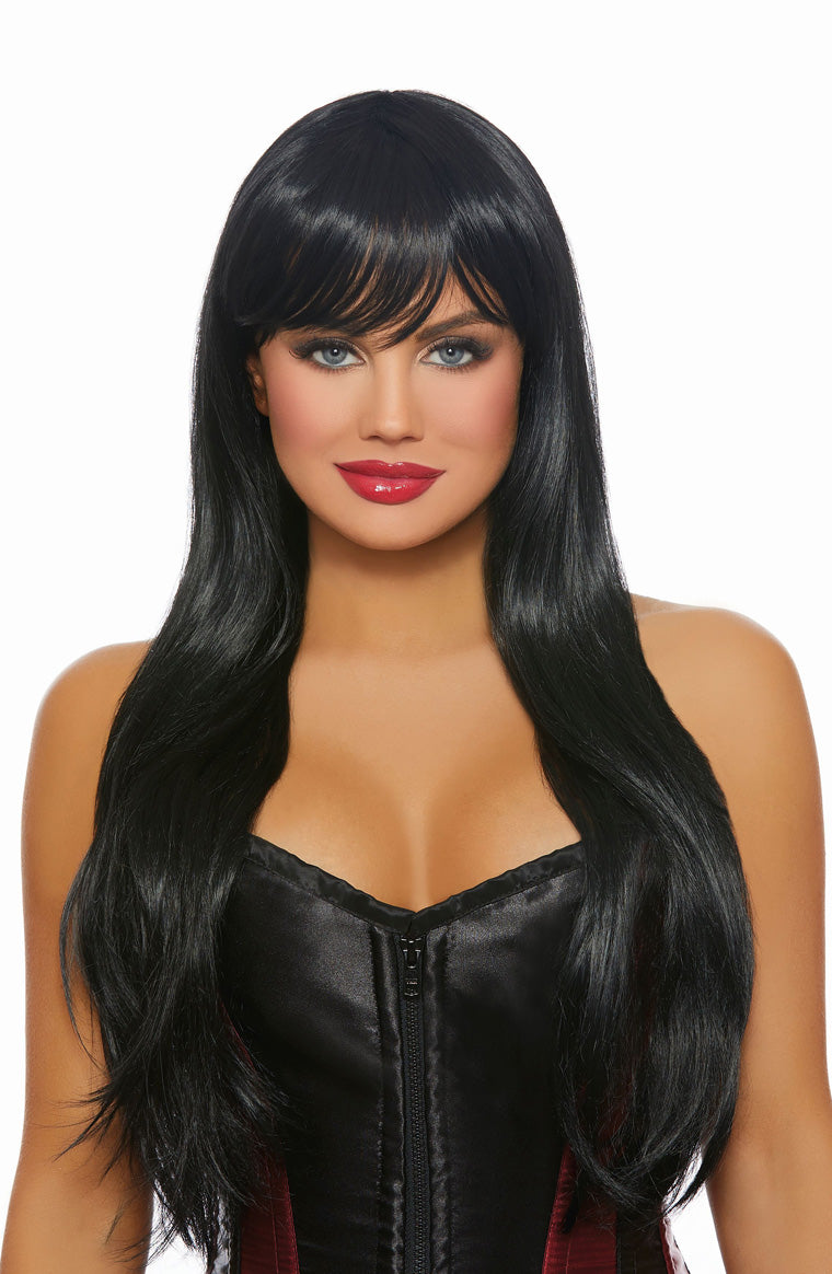 Long Straight Layered Wig Black