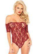 Scalloped Rose Lace Strapless Teddy With Cuff Sleeves
